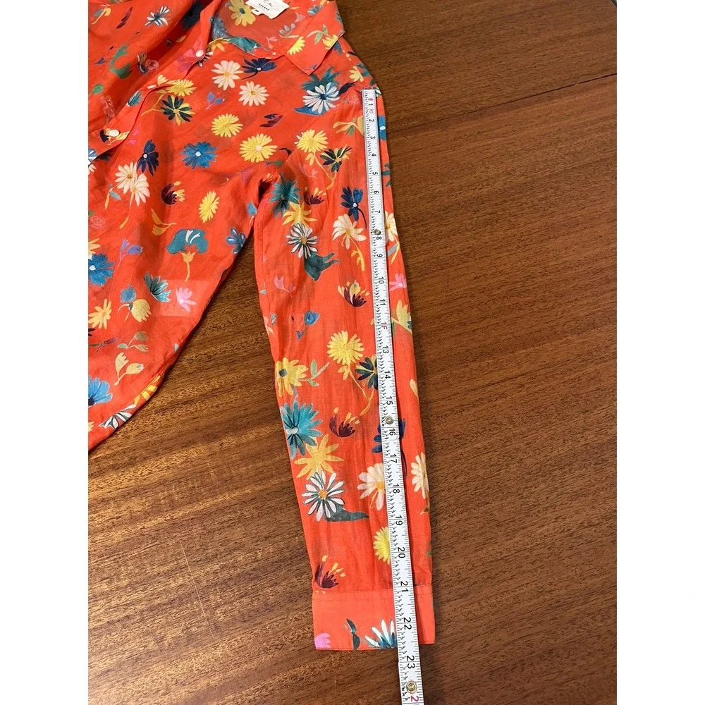 Sezane x C. Kero Floral Cotton Silk Blend Blouse Shirt Orange Daisy Print 36 EU - Picture 9 of 14